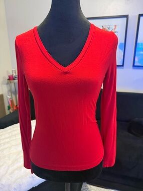 Express Red V-Neck Long Sleeve Top